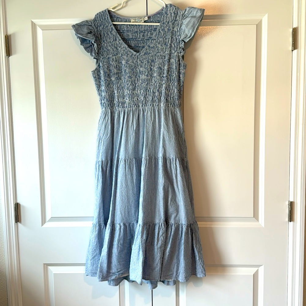 Vineyard vines, Kentucky Derby, seersucker, blue striped maxi dress